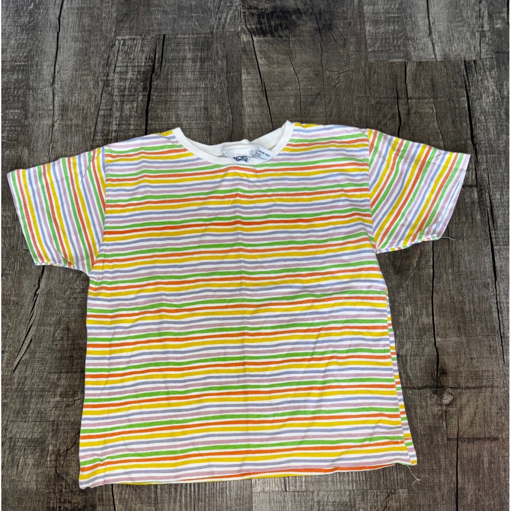 Vintage Honors Kids Rainbow Stripe T-Shirt 100% Cotton Multi Color Size 7/8